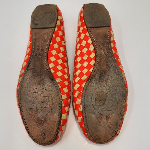 Tory Burch Prescott Ballet Flats Neon Orange Patent Leather Woven Size 8.5 M - Picture 9 of 9